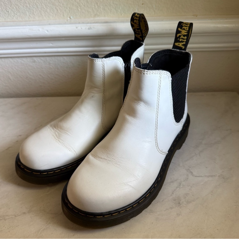 Dr. Martens Kids White Leather Chelsea Boots